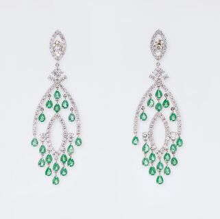 A Pair of Emerald Diamond Earchandeliers
