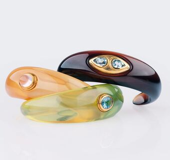 Three colourful Bangle Bracelets with Coloured Stones