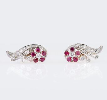 A Pair of Diamond Ruby Earrings