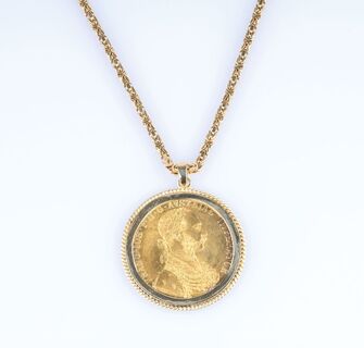 A Coin Pendant on long Gold Necklace