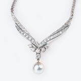 A Vintage Pearl Diamond Necklace with matching pair of Pearl Diamond Earrings - image 1
