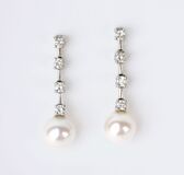 A Vintage Pearl Diamond Necklace with matching pair of Pearl Diamond Earrings - image 2
