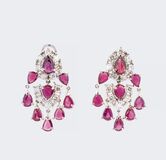 A Pair of Ruby Diamond Ear Chandeliers - image 1