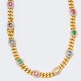 A valuable Curb Chain Necklace and matching Bracelet with Sapphires, Emeralds and Diamonds - image 2