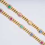 A valuable Curb Chain Necklace and matching Bracelet with Sapphires, Emeralds and Diamonds - image 3