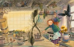 Drei Aquarelle: Die kleine Hexe: Ausflug mit Abraxas - Bild 1