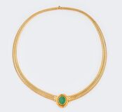 A Gold Necklace with Emerald Cabochon and Diamonds - image 1