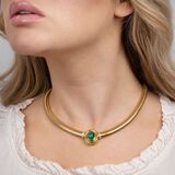 A Gold Necklace with Emerald Cabochon and Diamonds - image 2