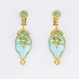 A Pair of Diamond Turquoise Earpendants 'Soleil et Pacifique' - image 1