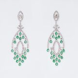 A Pair of Emerald Diamond Earchandeliers - image 1