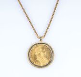 A Coin Pendant on long Gold Necklace - image 1