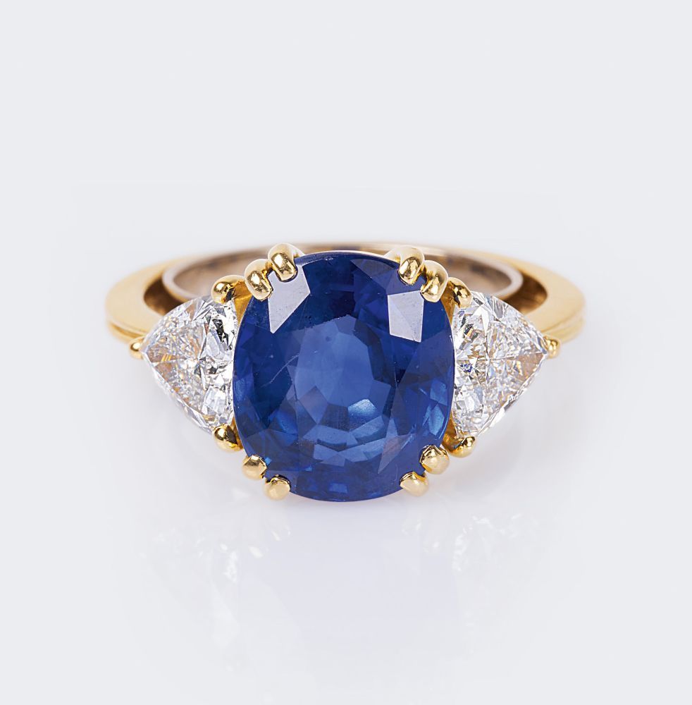 Hochfeiner Ring mit natürlichem Ceylon Saphir und Diamant-Besatz - Bild 3