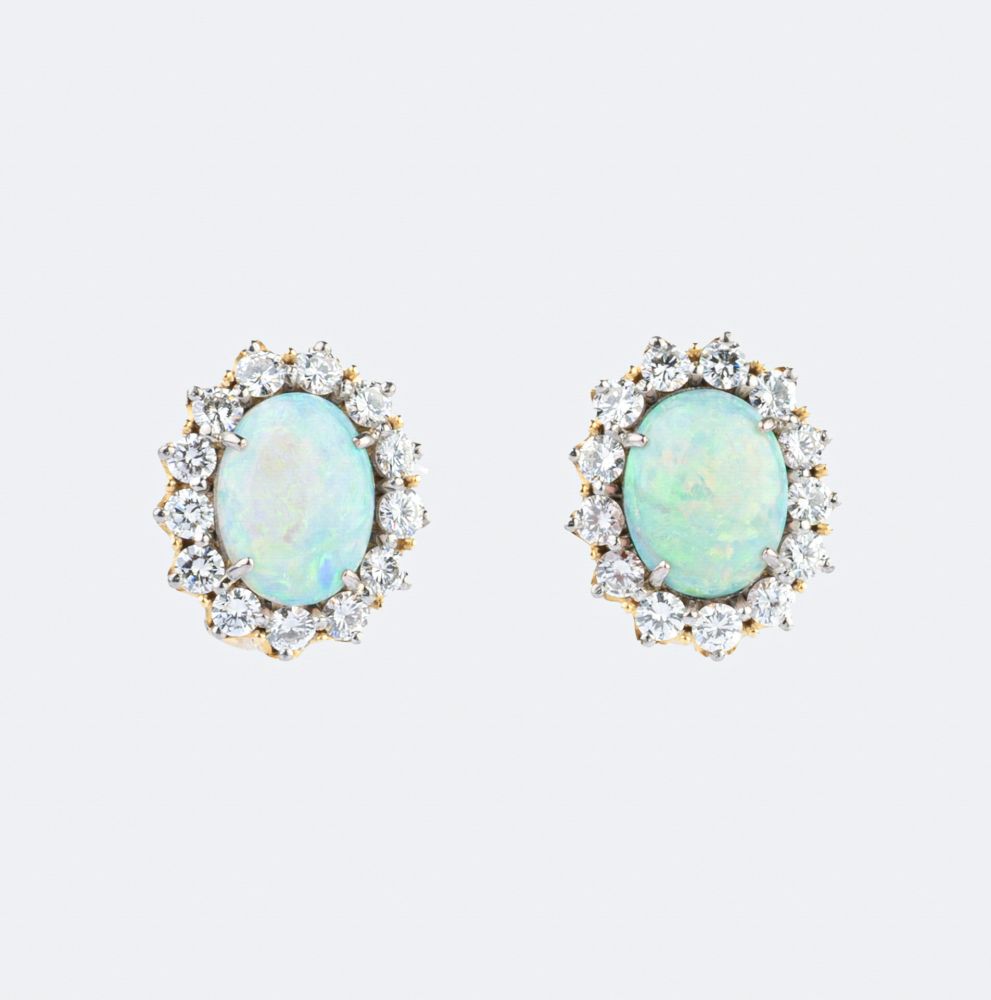A Pair of Opal Diamond Earclips A Pair of Opal Diamond Earclips