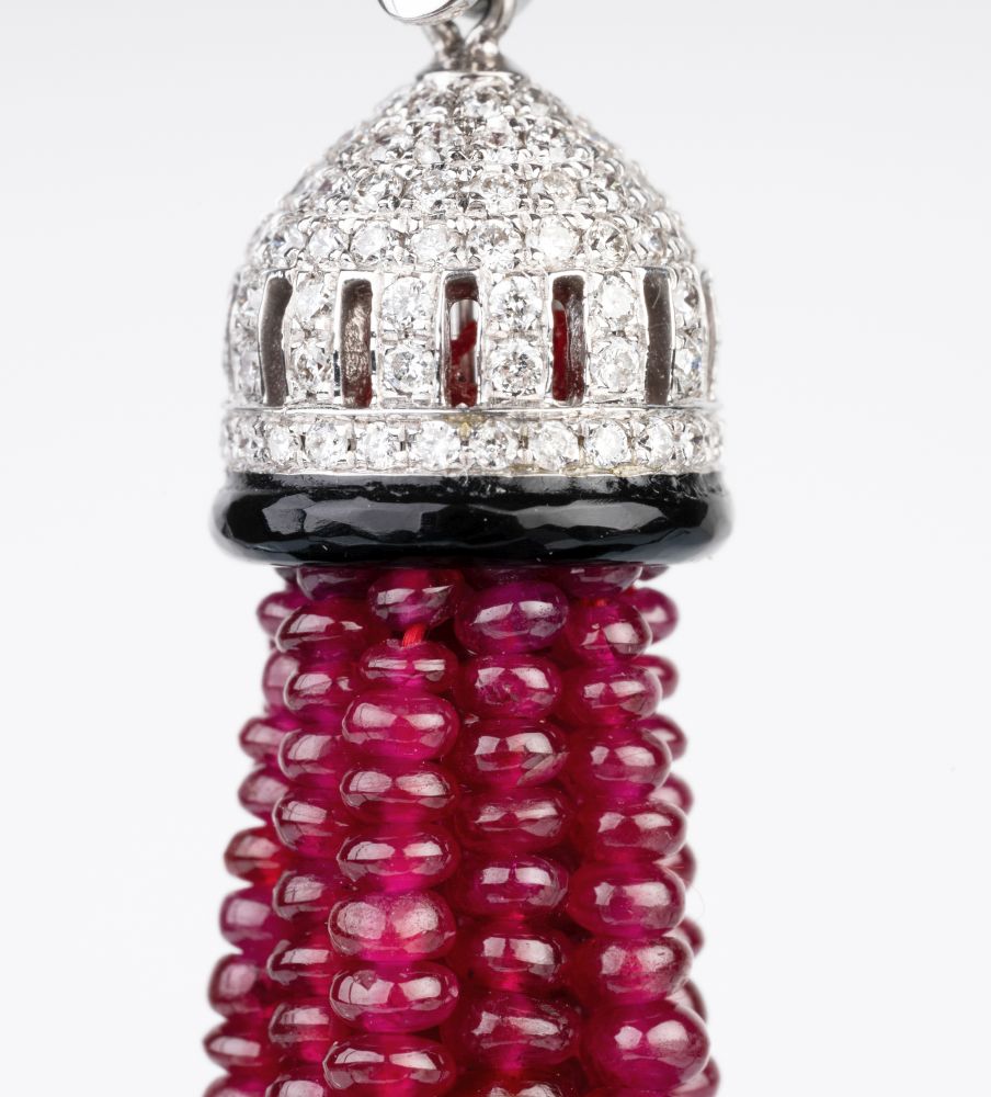 A Ruby Diamond Tassel Pendant on long Necklace in Art-déco Style - image 2