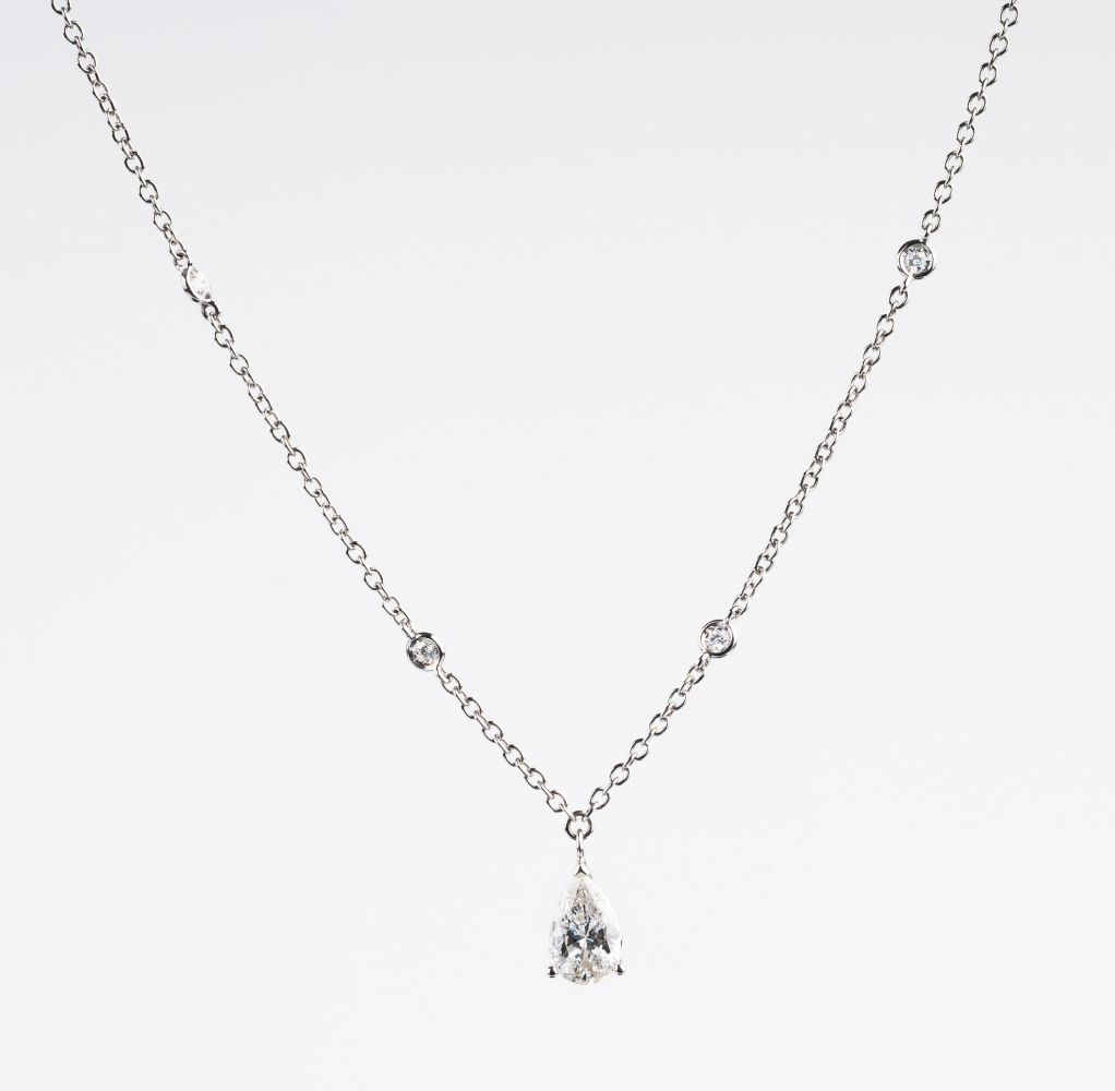 A fine-white Diamond Pendant on Necklace - image 2