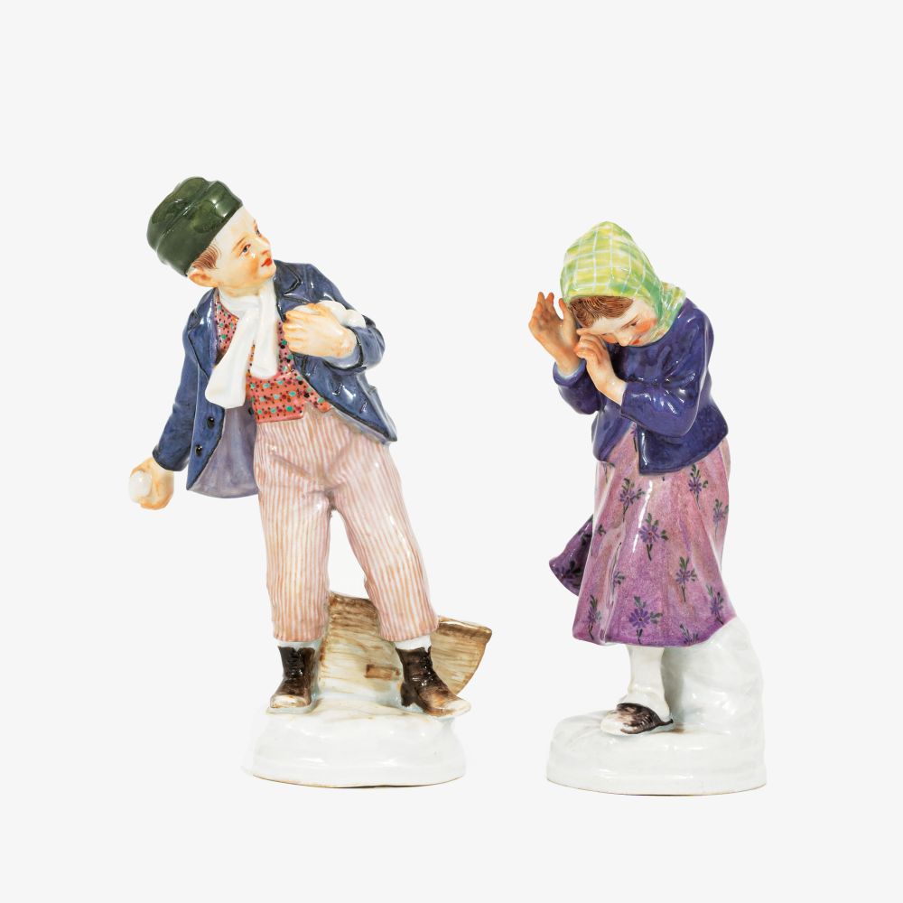 Alfred Otto König - Mädchen und Knabe bei der Schneeballschlacht Mädchen und Knabe bei der Schneeballschlacht
