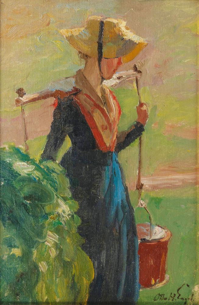 Otto Heinrich Engel - Friesin mit Eimer in Nieblum auf Föhr Friesin mit Eimer in Nieblum auf Föhr