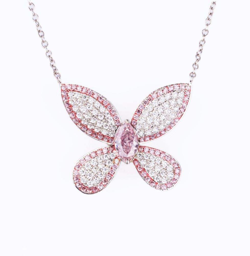 Seltener Schmetterling-Anhänger mit Fancy Pink Diamantbesatz