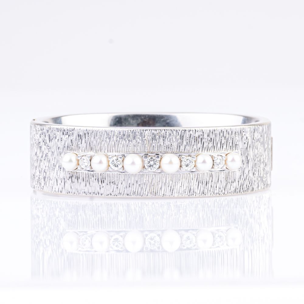 A Bangle Bracelet with Pearls and Diamonds - image 2