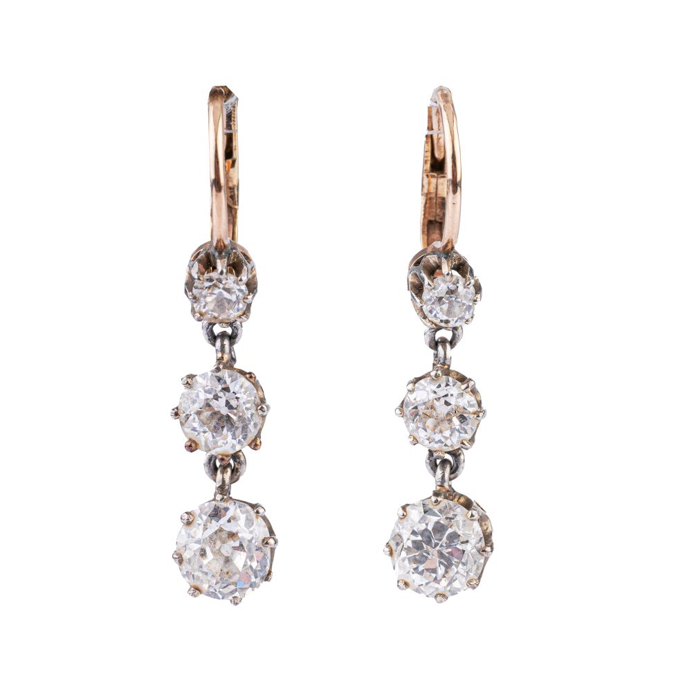 A Pair of Art Nouvea Diamond Earpendants