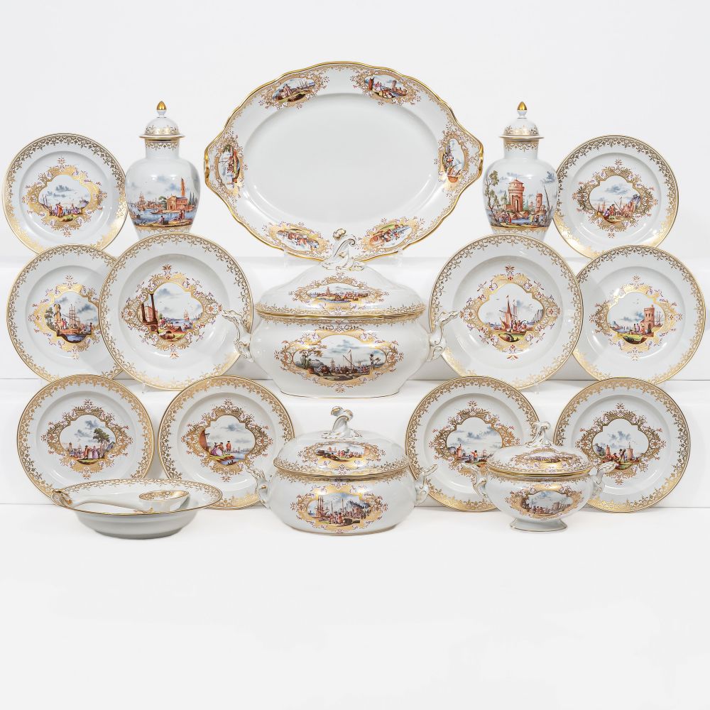 A Rare Dinner Service with fine Kauffahrtei Scenes for 6 Persons A Rare Dinner Service with fine Kauffahrtei Scenes for 6 Persons