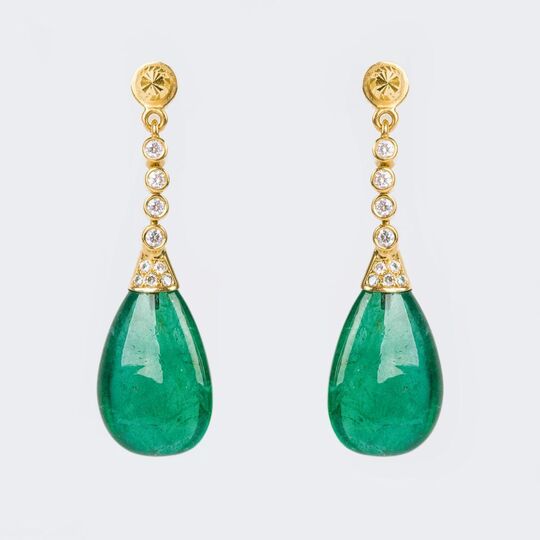 Paar herausragender Smaragd-Brillant-Ohrhänger