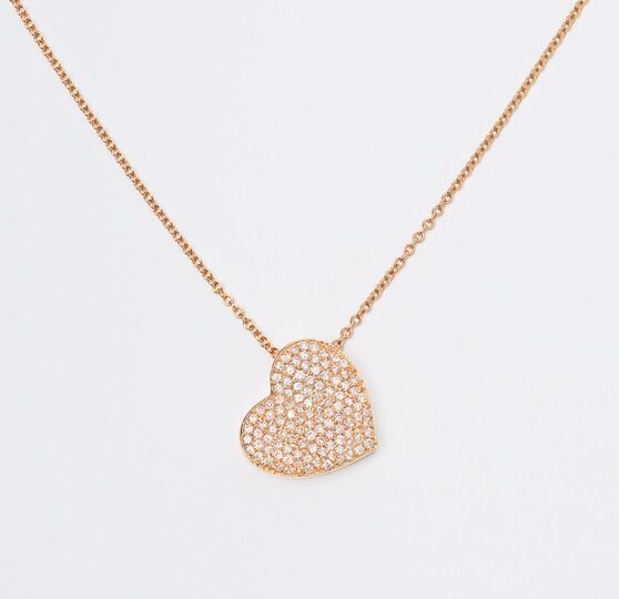 A Heart Pendant with Fancy Pink Diamonds on Necklace