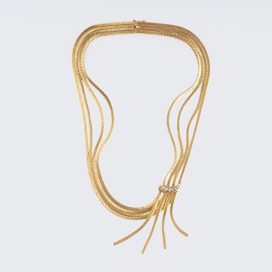 A rare Vintage Cascade Gold Necklace with Diamonds