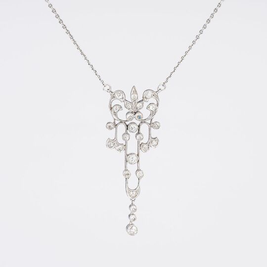 An Art Nouveau Diamond Pendant on Necklace