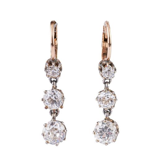 A Pair of Art Nouvea Diamond Earpendants