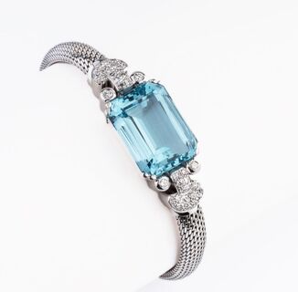 Diamant-Armband mit farbintensivem Aquamarin 'Santa Maria'