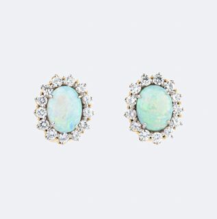 A Pair of Opal Diamond Earclips
