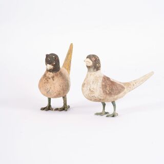 A Very Fine and Rare Pair of Painted Pottery Birds