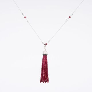 A Ruby Diamond Tassel Pendant on long Necklace in Art-déco Style