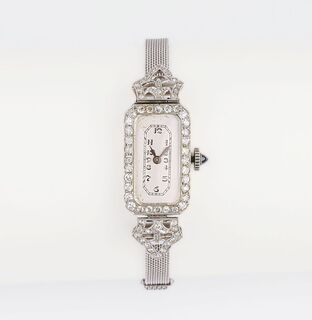 Art-Déco Damen-Armbanduhr mit Diamant-Besatz