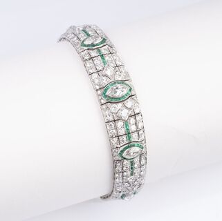 Hochfeines Art-déco Smaragd-Diamant-Armband