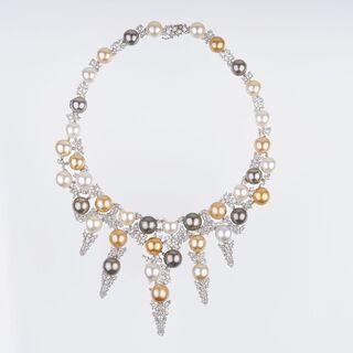 A highcarat Diamond Necklace with multi-coloured Southsea Pearls