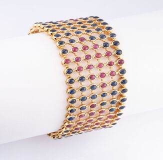 Außergewöhnliches, breites Rubin-Saphir-Armband