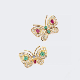 Two small Precious Stones Brooches 'Butterflies'