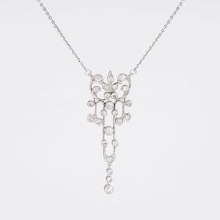 An Art Nouveau Diamond Pendant on Necklace