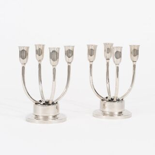  Pair of Rare Four-Armed Art Deco Candelabras