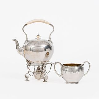 A Tea Kettle on Rechaud with Sugar Bowl