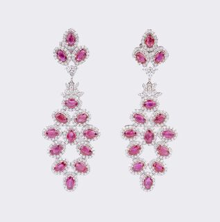 A Pair of highcarat Ruby Diamond Earchandeliers