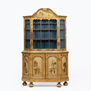 A Rare Cabinet with chinoiserie lacquer painting on a yellow coloured background