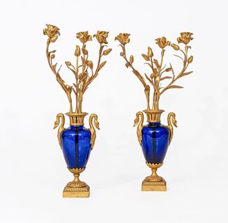 A Pair of Cobalt Blue Napoleon III Vase Decorations