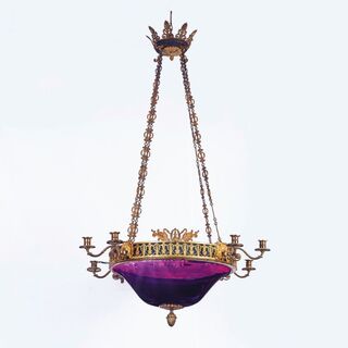 A Russian Ormulu-Mounted and Rare Amethyst Glass Chandelier