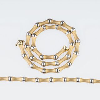 A Bicolour Jewellery Set 'Bamboo' with Necklace and Bracelet