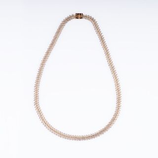 A Bicolour Gold Necklace 'Fishbones' with Diamonds