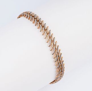 Bicolour Gold-Armband 'Fishbones' mit fein-weißem Brillant-Besatz
