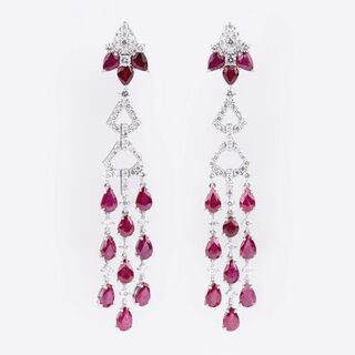 A Pair of Ruby Diamond Earchandeliers